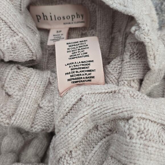 Philosophy Tan Cable Knit Mock Neck Pull Over Sweater Women’s Small Like New - Picture 2 of 5